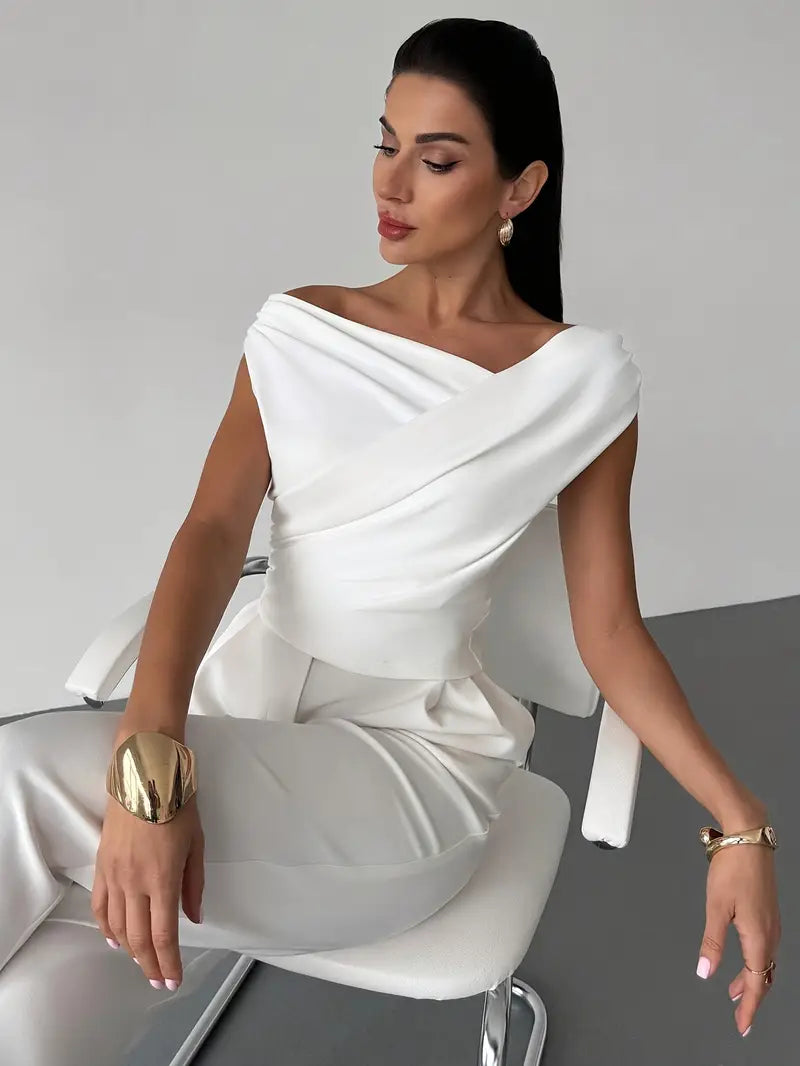 Leoni – Elegante Damenbluse mit drapiertem Schulterbereich - 6 - Annoboutique