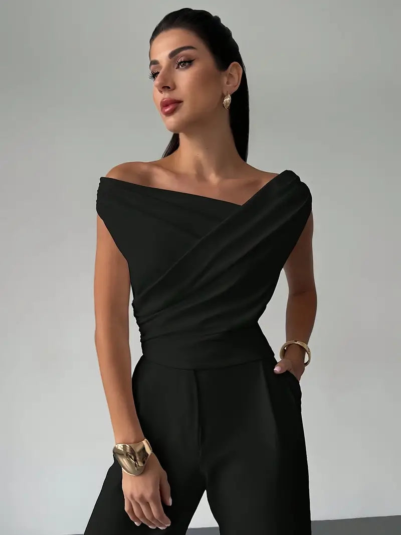 Leoni – Elegante Damenbluse mit drapiertem Schulterbereich - 2 - Annoboutique