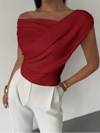 Leoni – Elegante Damenbluse mit drapiertem Schulterbereich - 3 - Annoboutique