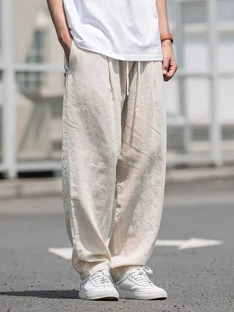 Felix – Locker geschnittene Leinenhose mit Kordelzug