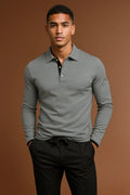 Elegantes Herren-Polo mit langen Ärmeln und kontrastierendem Kragen - J&B - 1 - Annoboutique