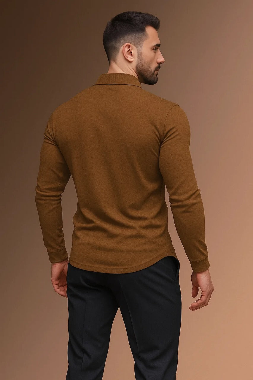 Elegantes Herren-Polo mit langen Ärmeln und kontrastierendem Kragen - J&B - 4 - Annoboutique