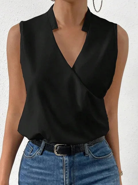 Laura – Damen Ärmellose Wickelbluse mit V-Ausschnitt