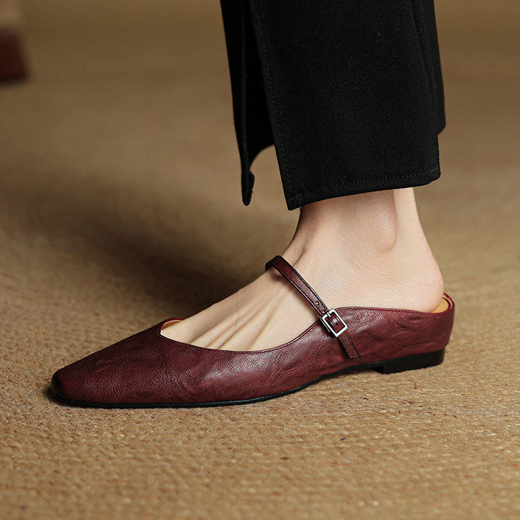 Laura – Damen Ballerina Mules mit spitzer Form und Riemchen