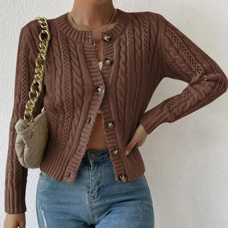 Amira - Strick-Cardigan woll Damen mit Zopfmuster langarm Knopfleiste Herbst Winter