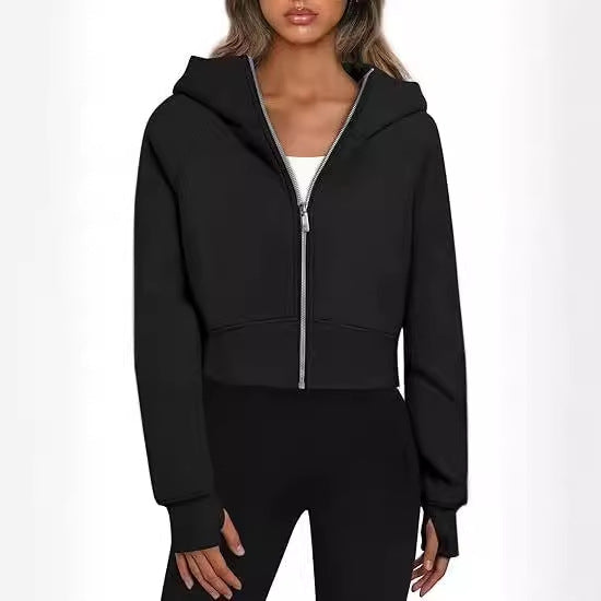 Nova – Damen Hoodie kurz geschnitten mit Reißverschluss und Kapuze