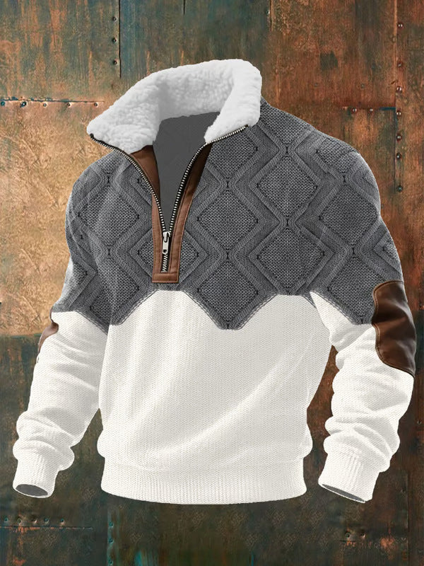 Arthur – Strukturierter Patchwork Herren Half-Zip Strickpullover