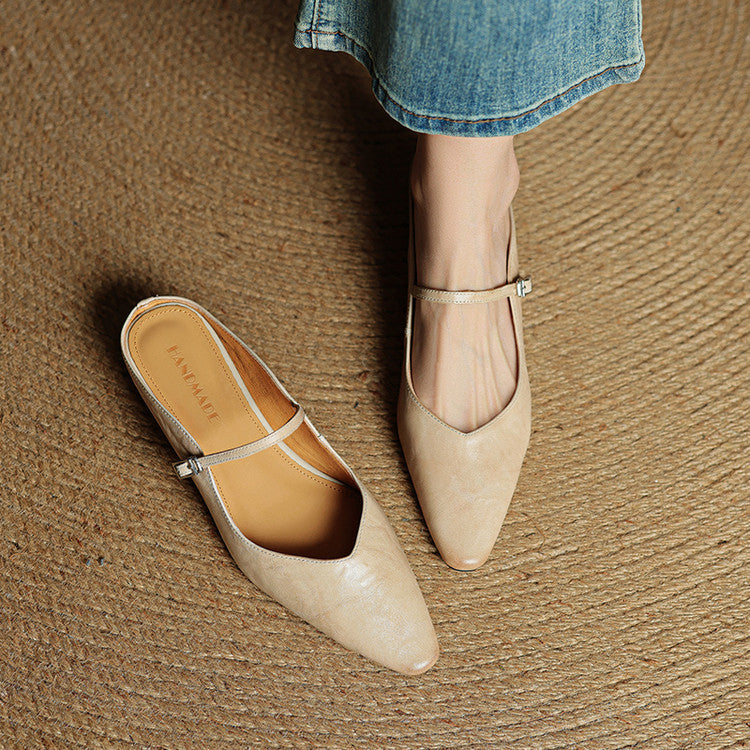 Laura – Damen Ballerina Mules mit spitzer Form und Riemchen