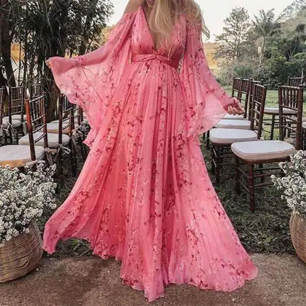 Claudia – Fließendes Damen Maxikleid mit Blumenmuster