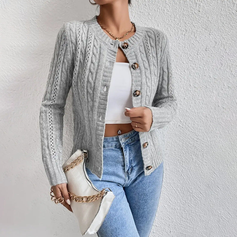 Amira - Strick-Cardigan woll Damen mit Zopfmuster langarm Knopfleiste Herbst Winter