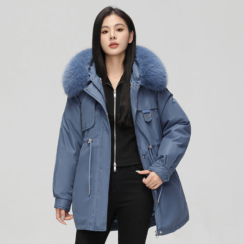 Elena - Damen Winterjacke mit Kunstpelzkragen und Taillenzug