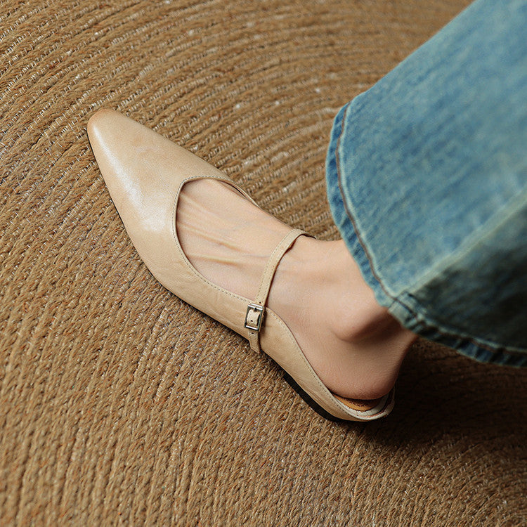Laura – Damen Ballerina Mules mit spitzer Form und Riemchen