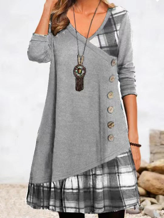 Sienna - Freizeitkleid mit Knöpfen und Karomuster für Damen