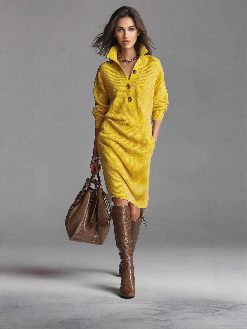 Lucía – Damen-Strickkleid mit Modernem Knopfdesign