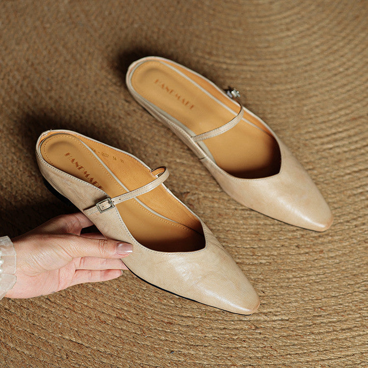 Laura – Damen Ballerina Mules mit spitzer Form und Riemchen
