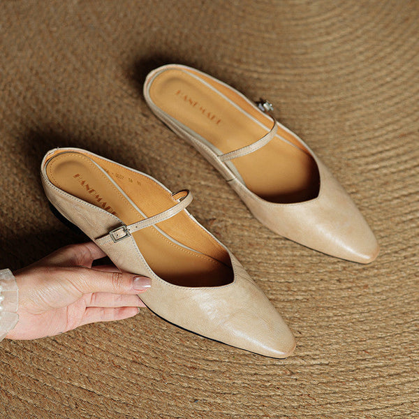 Laura – Damen Ballerina Mules mit spitzer Form und Riemchen