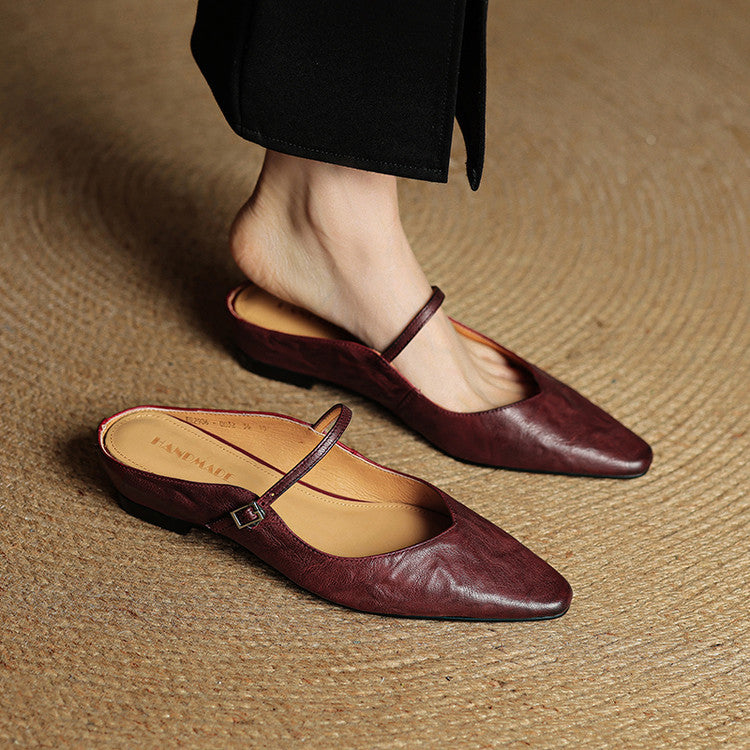 Laura – Damen Ballerina Mules mit spitzer Form und Riemchen