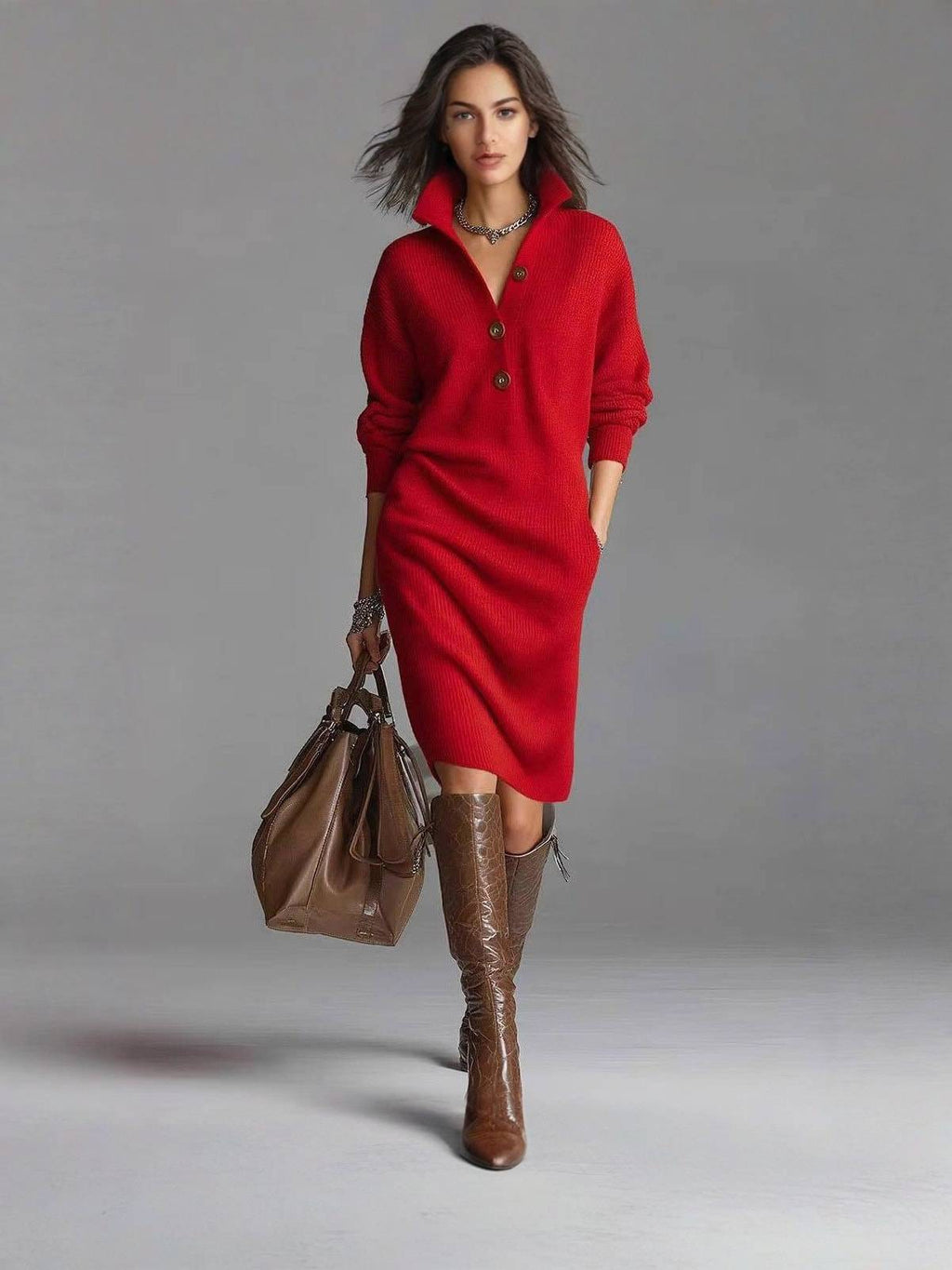 Lucía – Damen-Strickkleid mit Modernem Knopfdesign