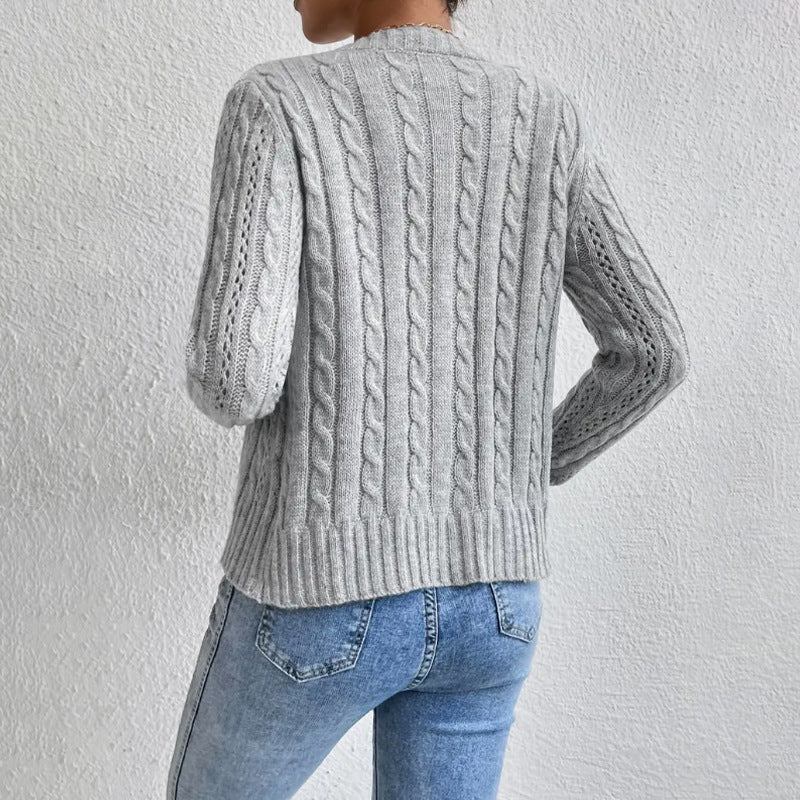 Amira - Strick-Cardigan woll Damen mit Zopfmuster langarm Knopfleiste Herbst Winter