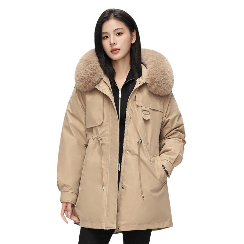 Elena - Damen Winterjacke mit Kunstpelzkragen und Taillenzug