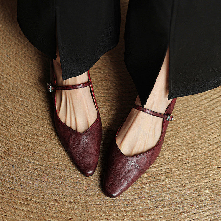 Laura – Damen Ballerina Mules mit spitzer Form und Riemchen