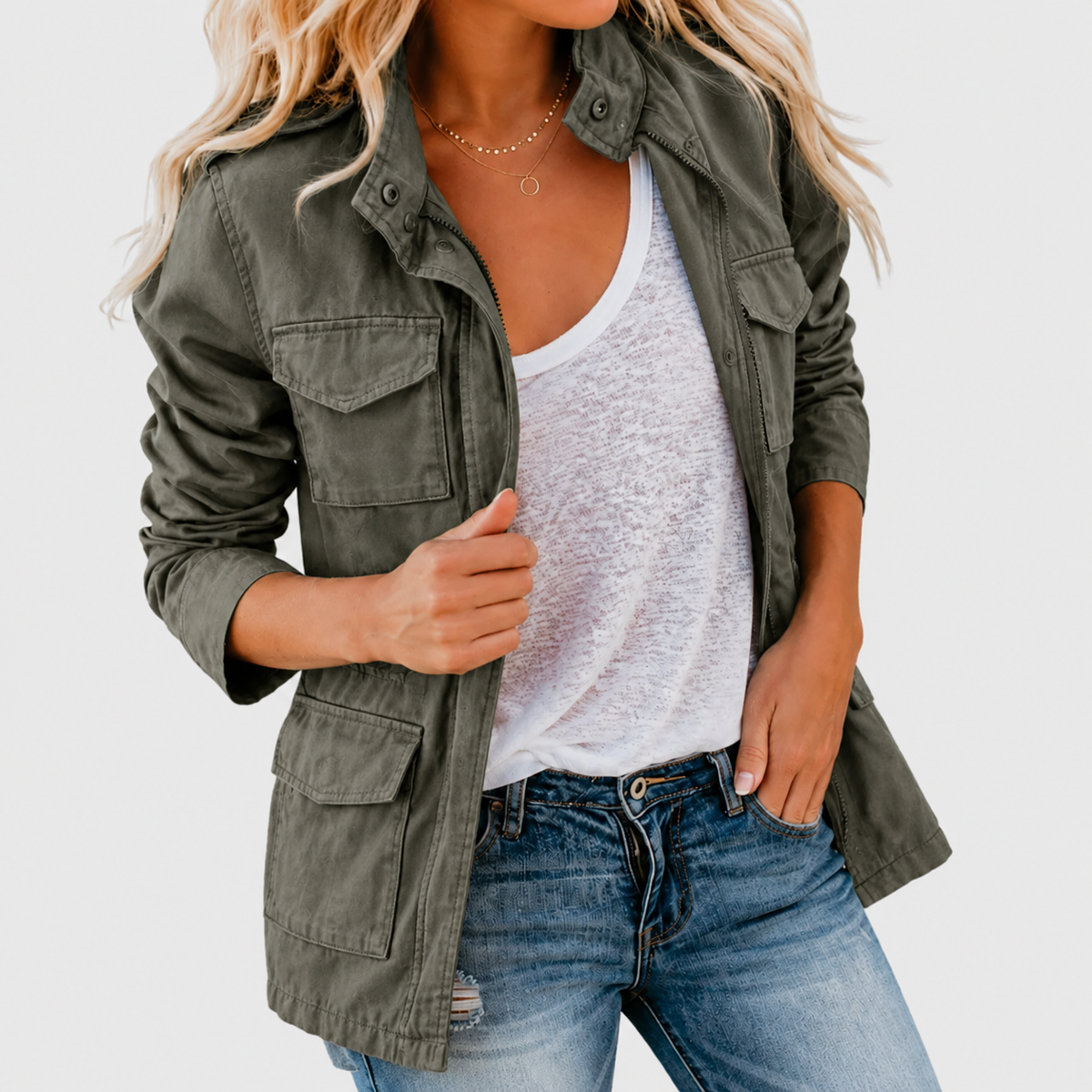 Damenjacke im Utility-Style mit Reißverschluss und anpassbarem Taillenbund