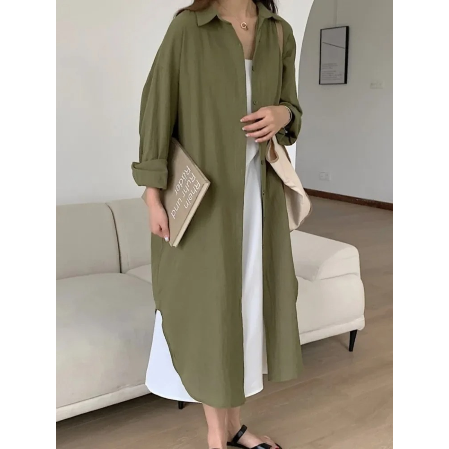 Stylische Damenjacke mit Knopfverschluss und lässigem, langem Schnitt von J&B - 3 - Annoboutique