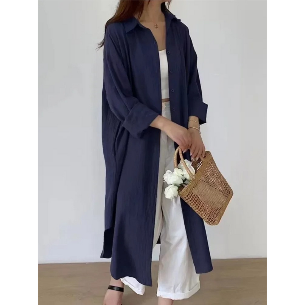 Stylische Damenjacke mit Knopfverschluss und lässigem, langem Schnitt von J&B - 4 - Annoboutique