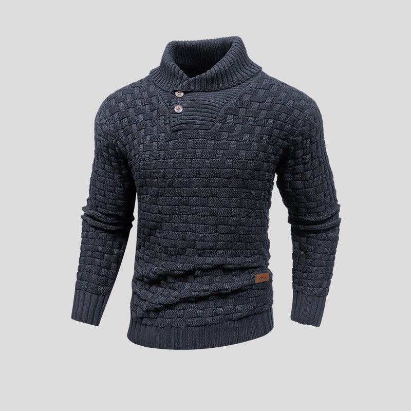 Lorenzo - Herren Strickpullover mit Stehkragen und Knöpfen