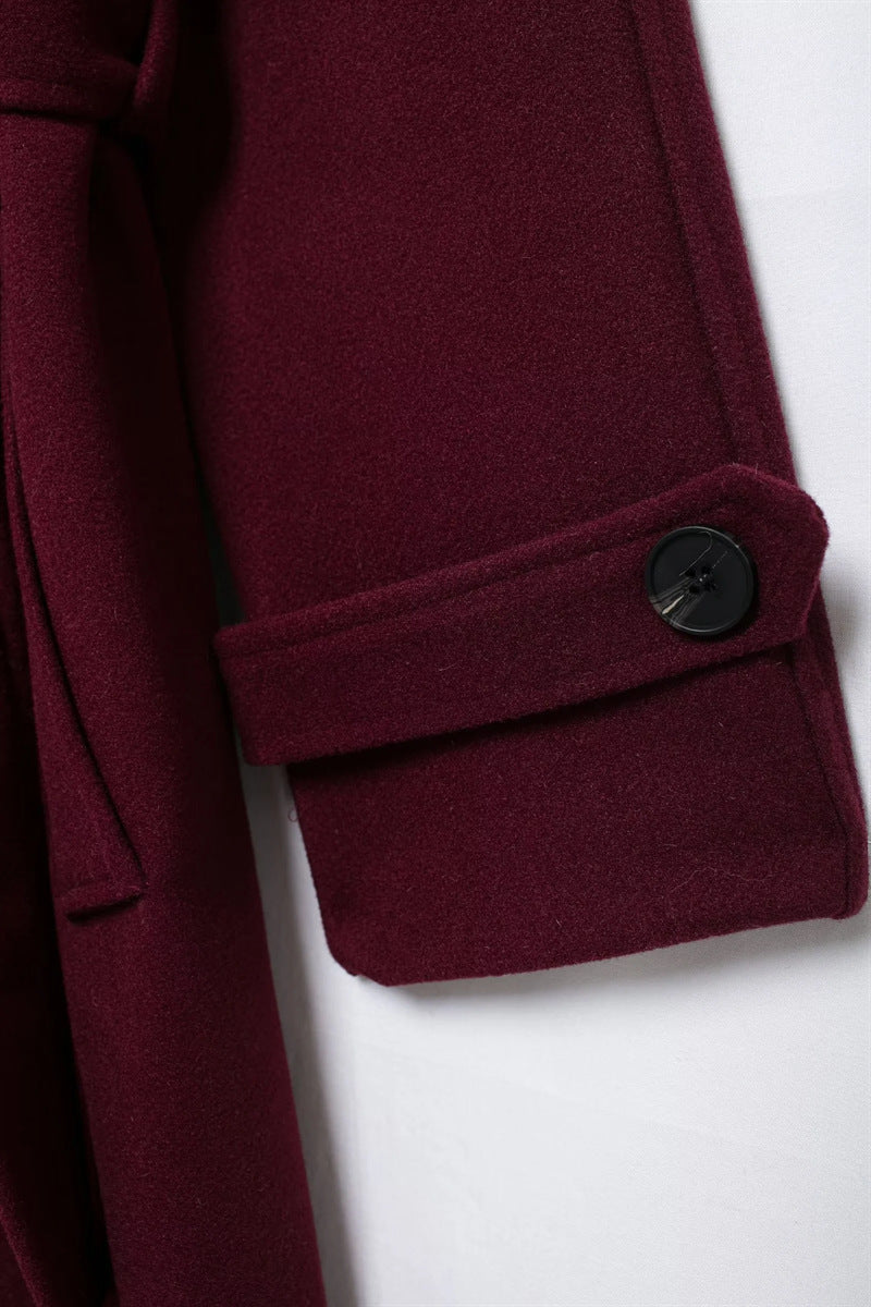 Aurelia - Damen Mantel lang mit Bindegürtel und Reverskragen