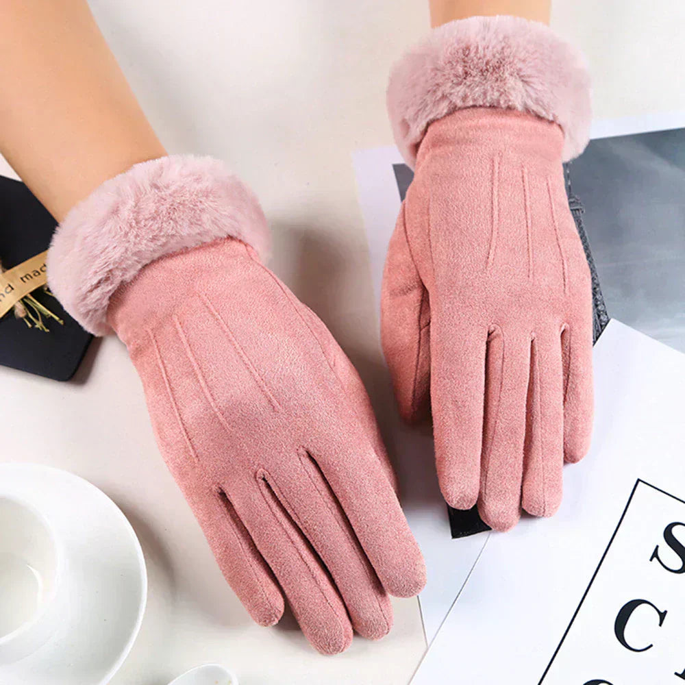 Lucia – Wildleder-Handschuhe mit Kunstfellfutter für Damen
