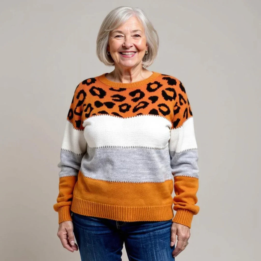Stylischer Damenpullover mit Leopardenmuster und Farbblock-Design - J&B - 10 - Annoboutique