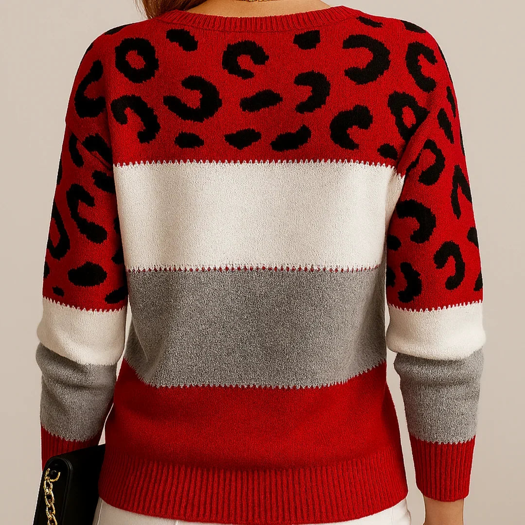 Stylischer Damenpullover mit Leopardenmuster und Farbblock-Design - J&B - 6 - Annoboutique