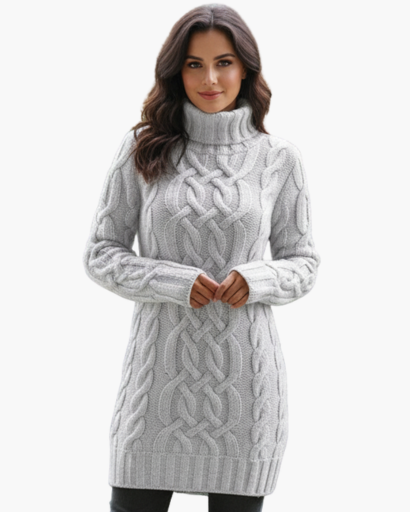 Clara – Cable Knit Turtleneck Sweater Dress Womenswear