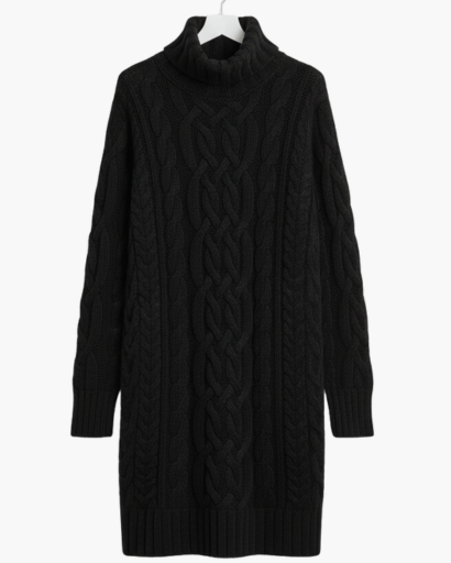 Clara – Cable Knit Turtleneck Sweater Dress Womenswear