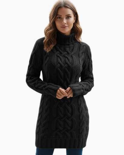 Clara – Cable Knit Turtleneck Sweater Dress Womenswear