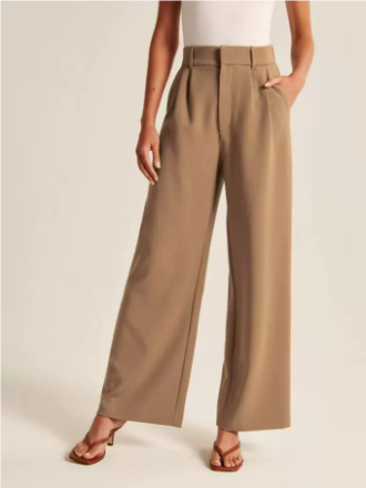 Mila - Damen High Waist Hose mit weitem Bein und Falten