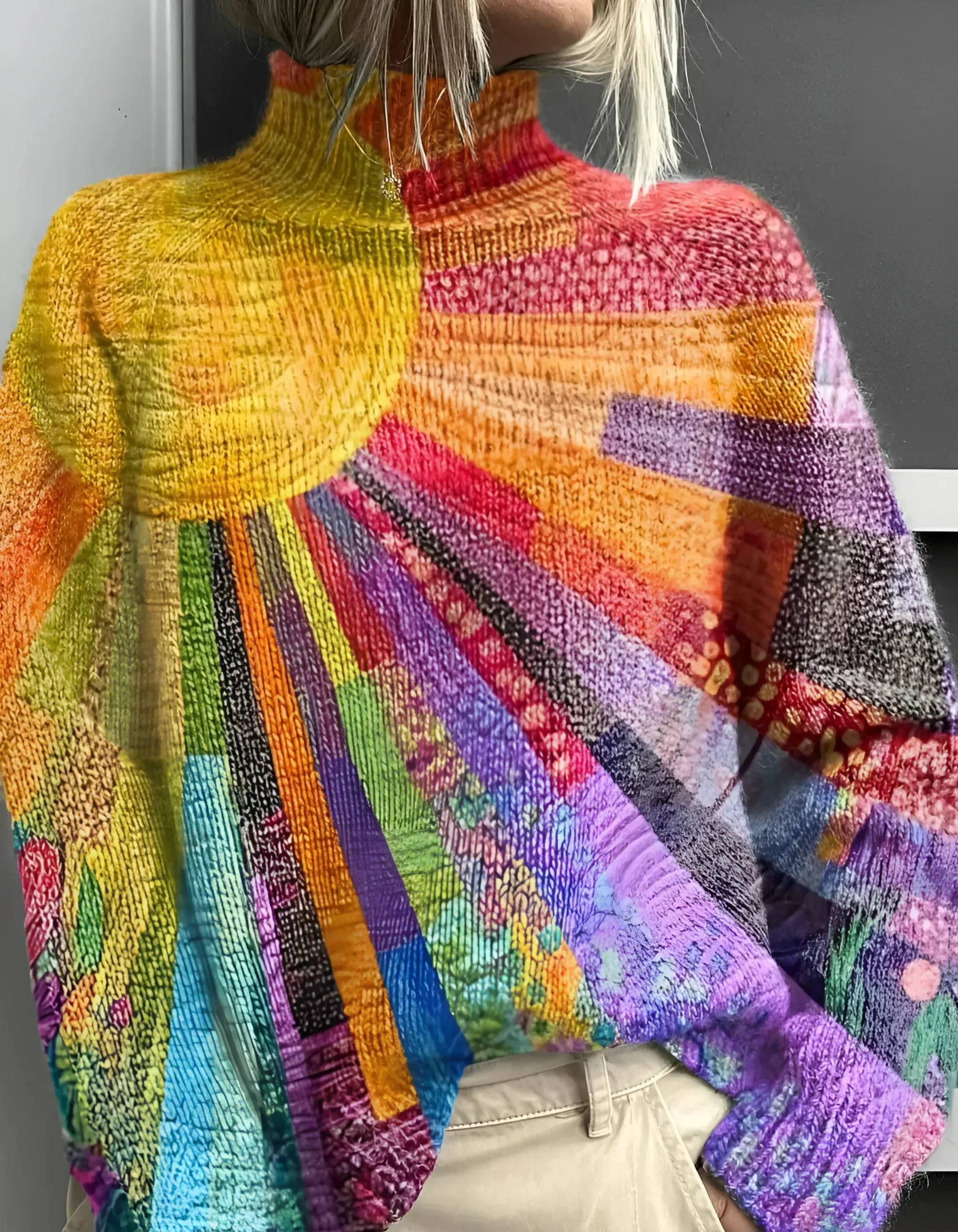 Amira – Bunter Strickpullover mit Stehkragen Damen