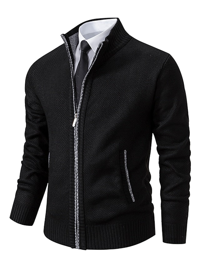 Pullover Herren mit Reißverschluss und Stehkragen in Schwarz - 3 - Annoboutique