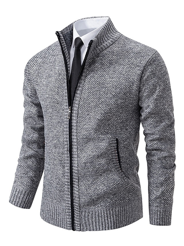 Pullover Herren mit Reißverschluss und Stehkragen in Schwarz - 2 - Annoboutique