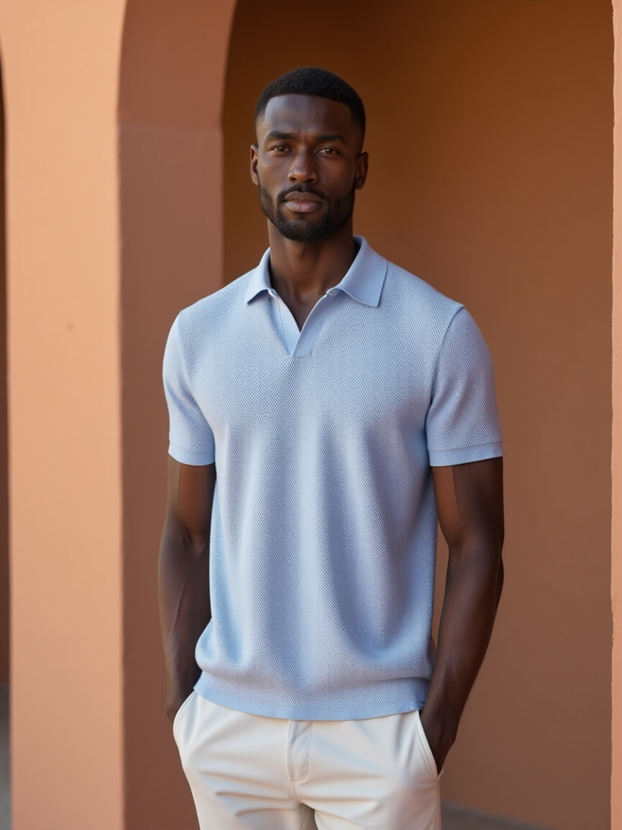 James – Herren Struktur Strickpolo Mit Kurzarm