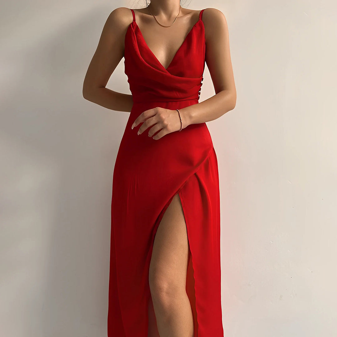 Aria – Fließendes Elegantes Damen Maxikleid mit Beinschlitz