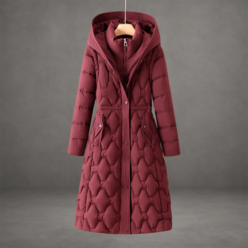 Claudia – Elegant gesteppter Damen Wintermantel mit Kapuze