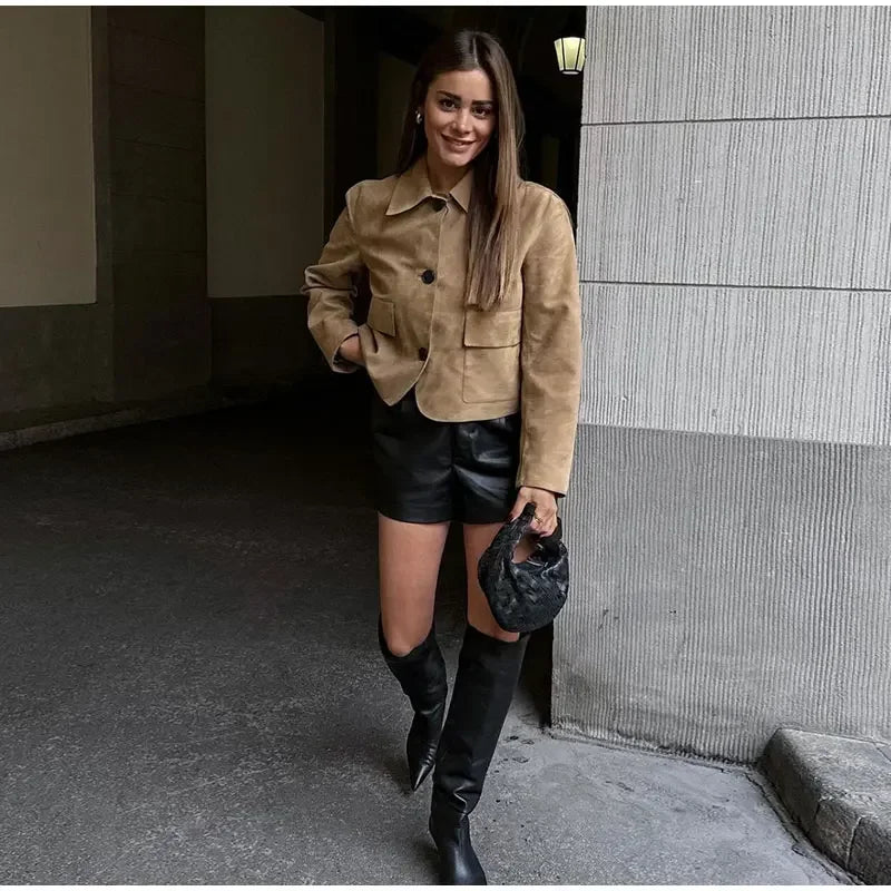 Mia – Damen Lederjacke kurz mit Kragen