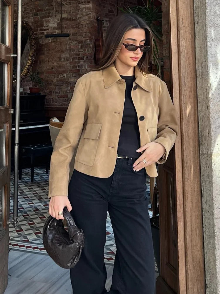 Mia – Damen Lederjacke kurz mit Kragen