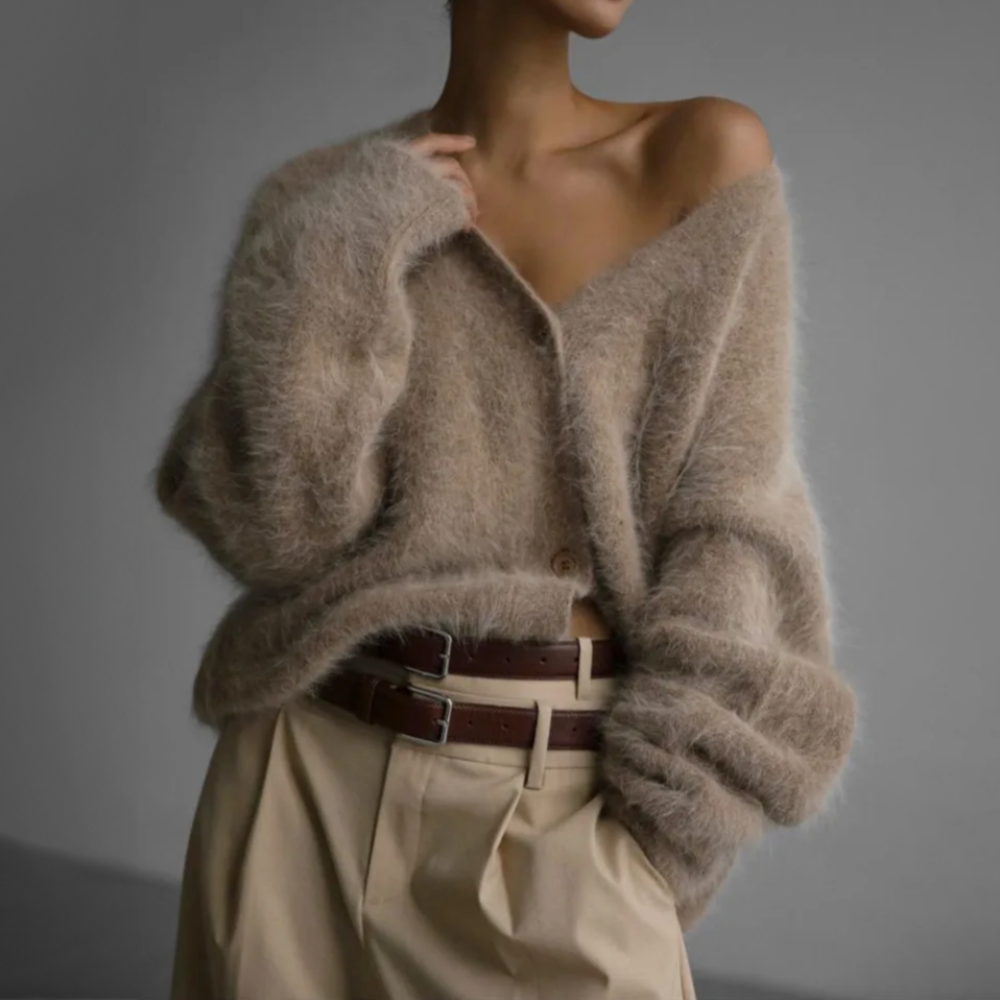 Elena - Damen kaschmir Strickjacke mit V-Ausschnitt - Image 1