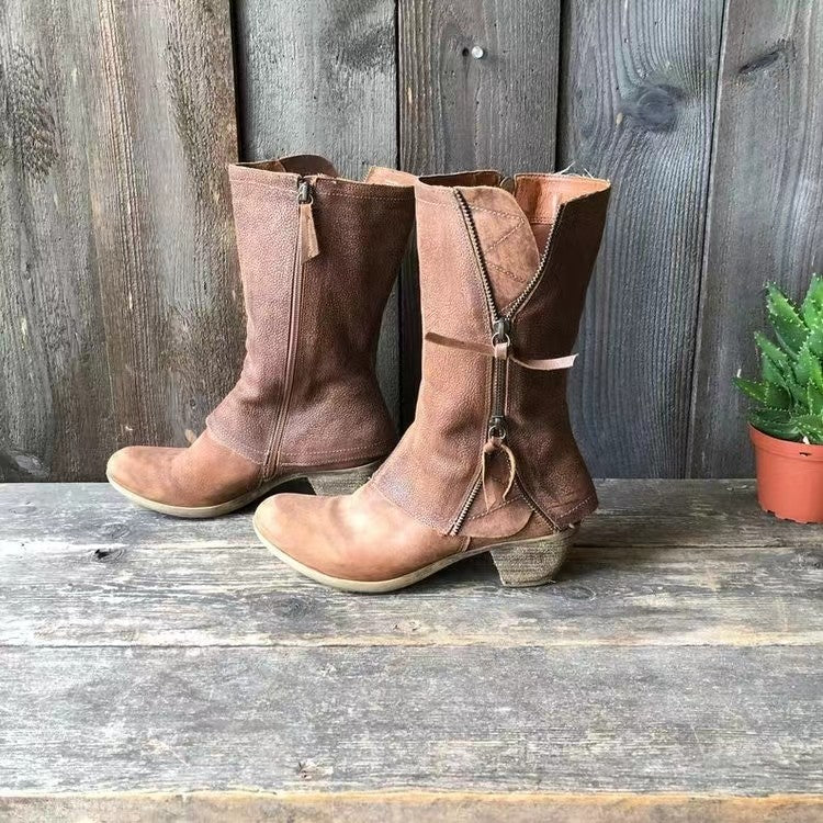 Karolina – Stilvolle Leder Damenstiefel mit Reißverschluss
