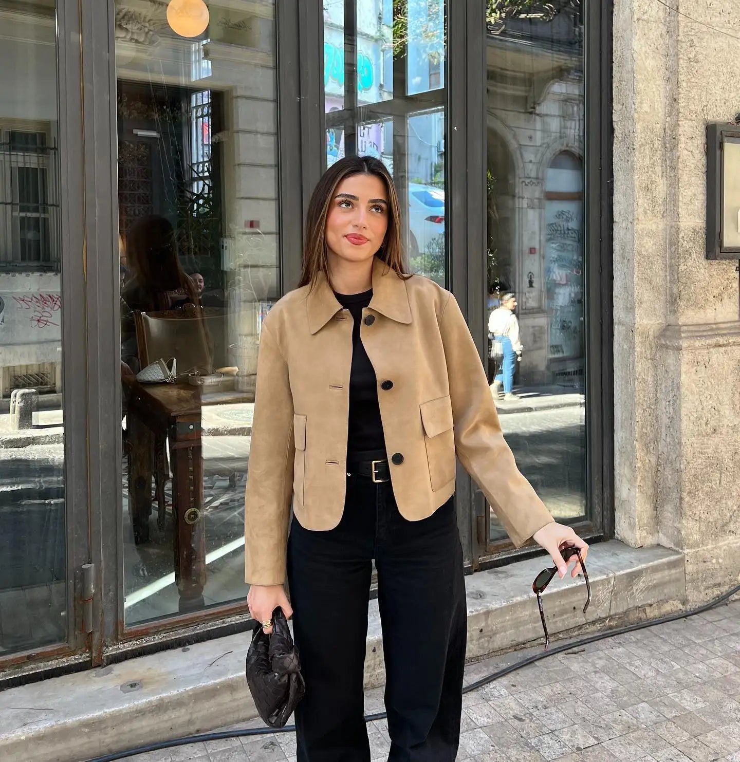 Mia – Damen Lederjacke kurz mit Kragen