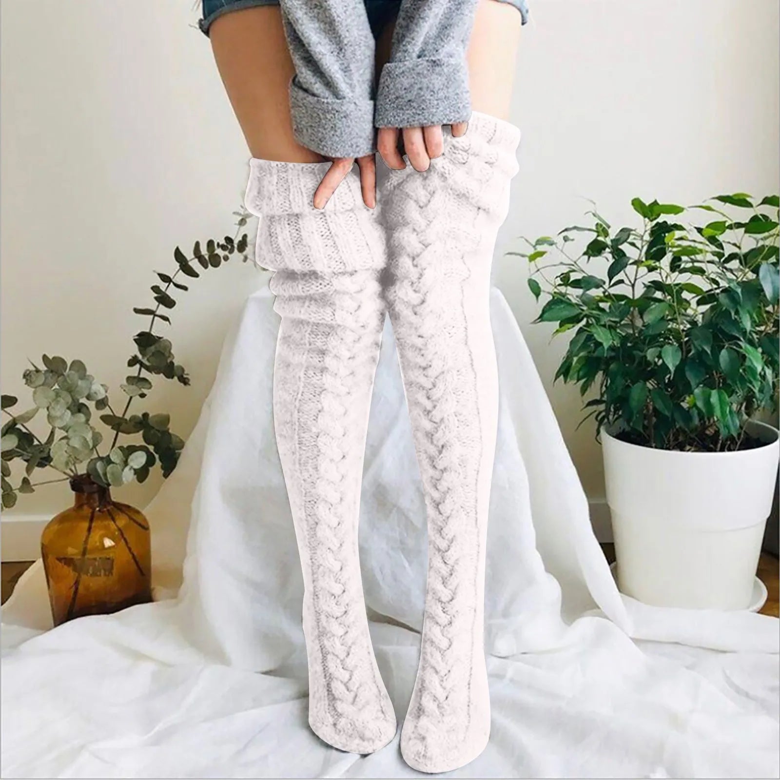 Isabella – Strick-Overknee-Socken mit Zopfmuster für Damen