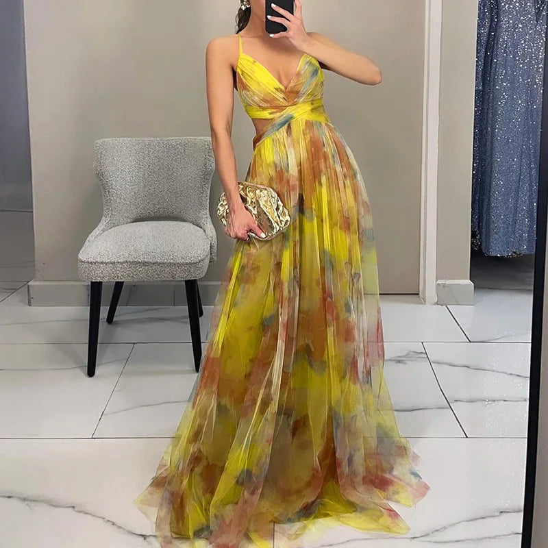 Elisa – Damen Maxikleid mit Spaghettiträgern und fließendem A-Linien-Schnitt